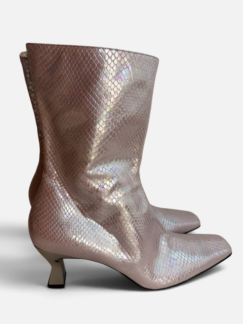 Escada Vintage Iridescent Pink Snakeskin Embossed Boots 39.5